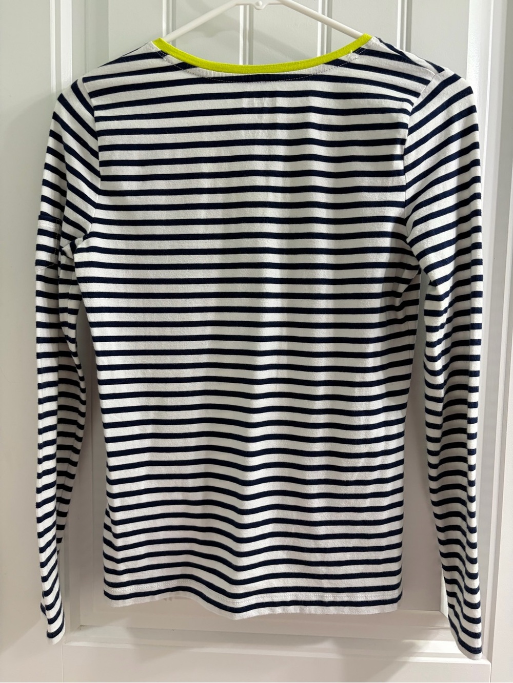 Lauren Ralph Lauren Navy and White Striped V‑Neck Long Sleeve Top with Lime Trim - Picture 5 of 5